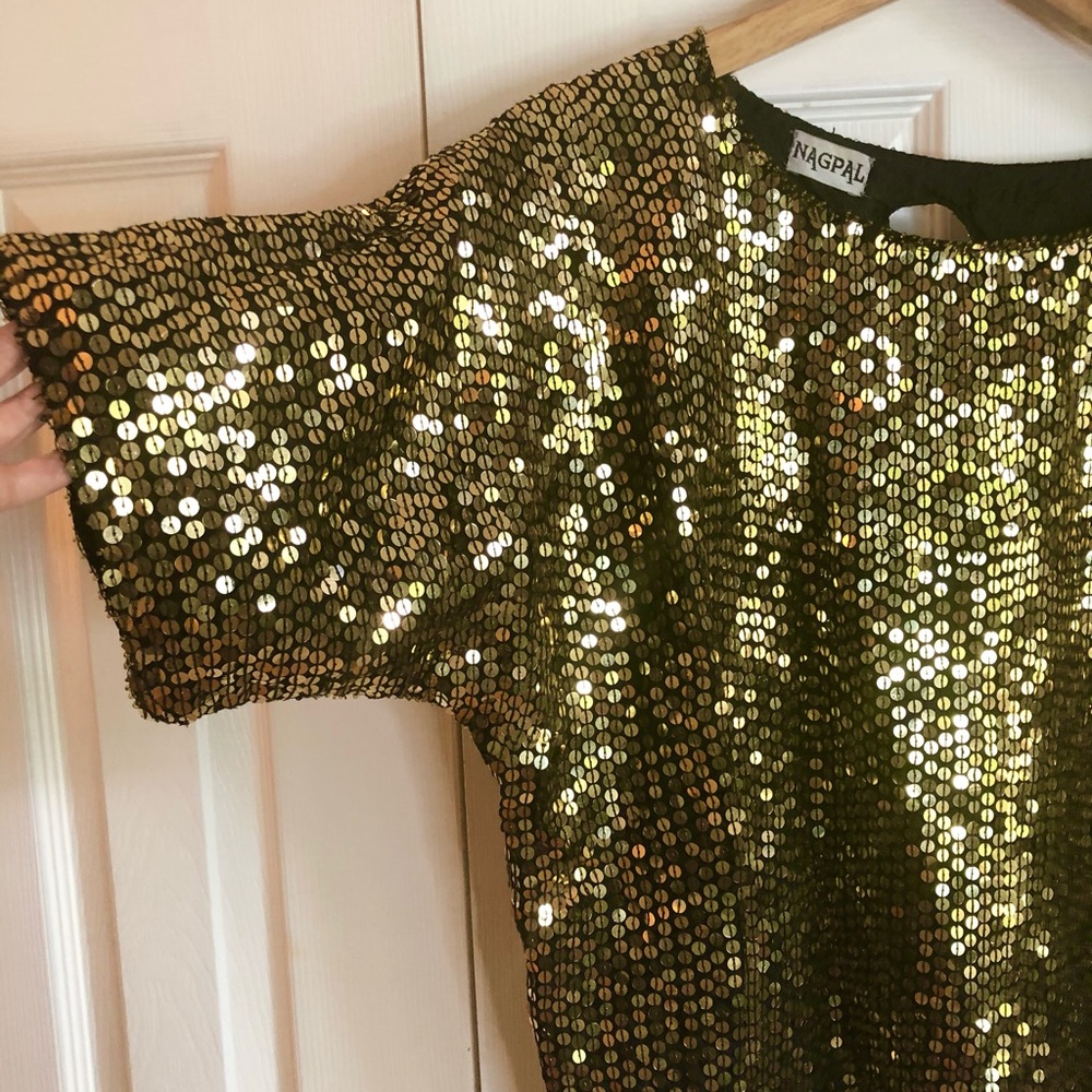 1980s vintage disco gold sequin top